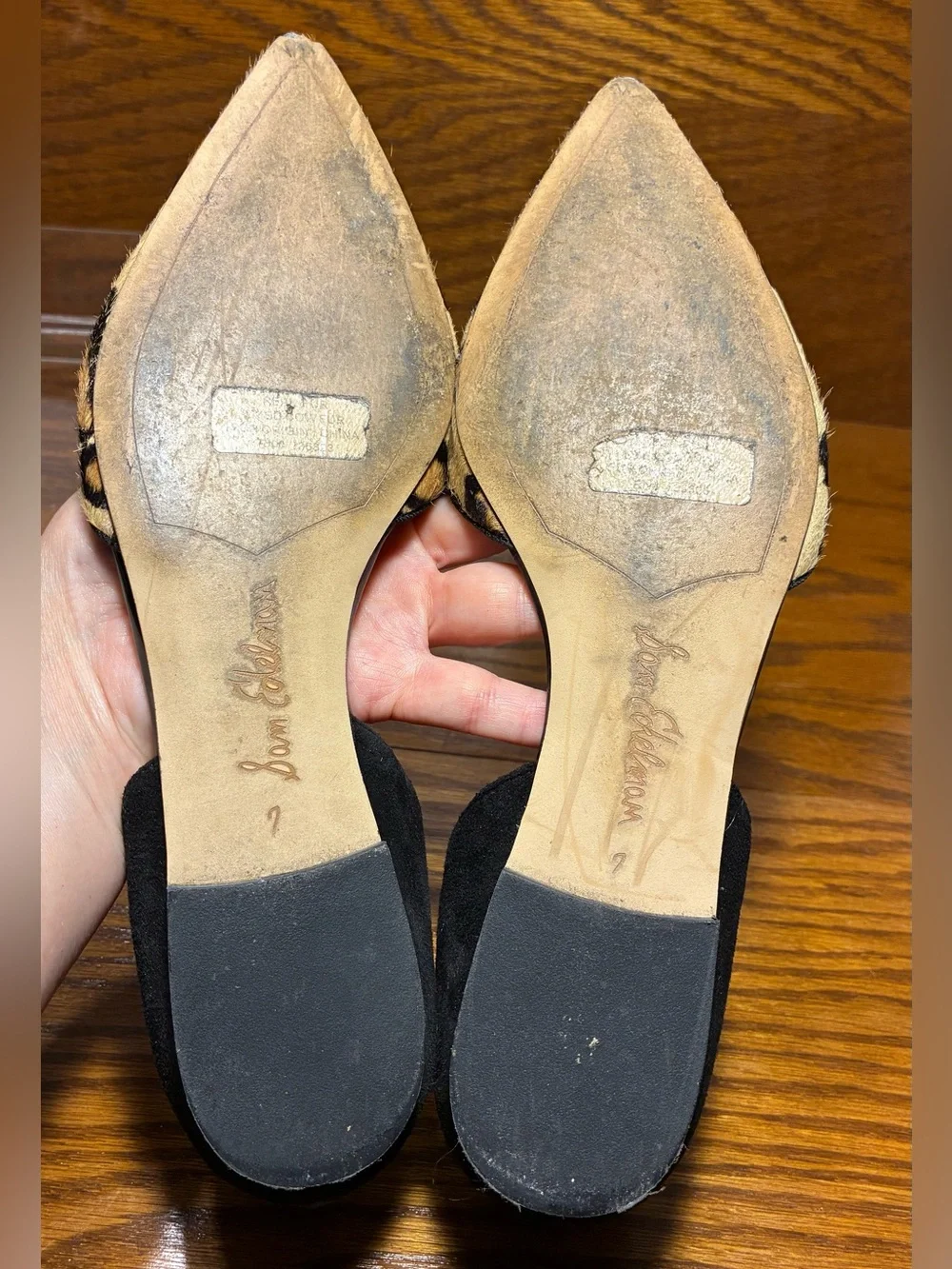 Sam Edelman Calf Hair Leopard Print Black Suede Patent d’Orsay Flats Size 7